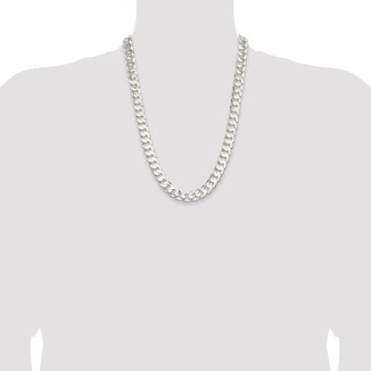 24 Inch Sterling Silver 11.9mm Concave Beveled Curb Chain Necklace