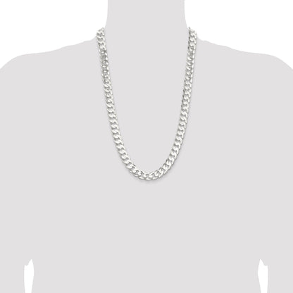 26 Inch Sterling Silver 11.9mm Concave Beveled Curb Chain Necklace