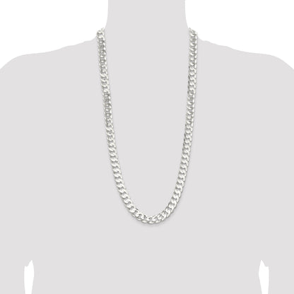 30 Inch Sterling Silver 11.9mm Concave Beveled Curb Chain Necklace