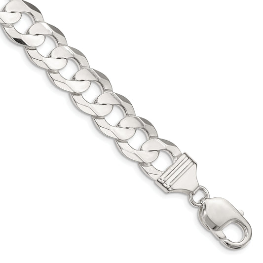 7 Inch Sterling Silver 11.9mm Concave Beveled Curb Chain Bracelet