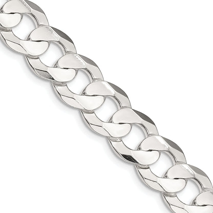20 Inch Sterling Silver 11.9mm Concave Beveled Curb Chain Necklace