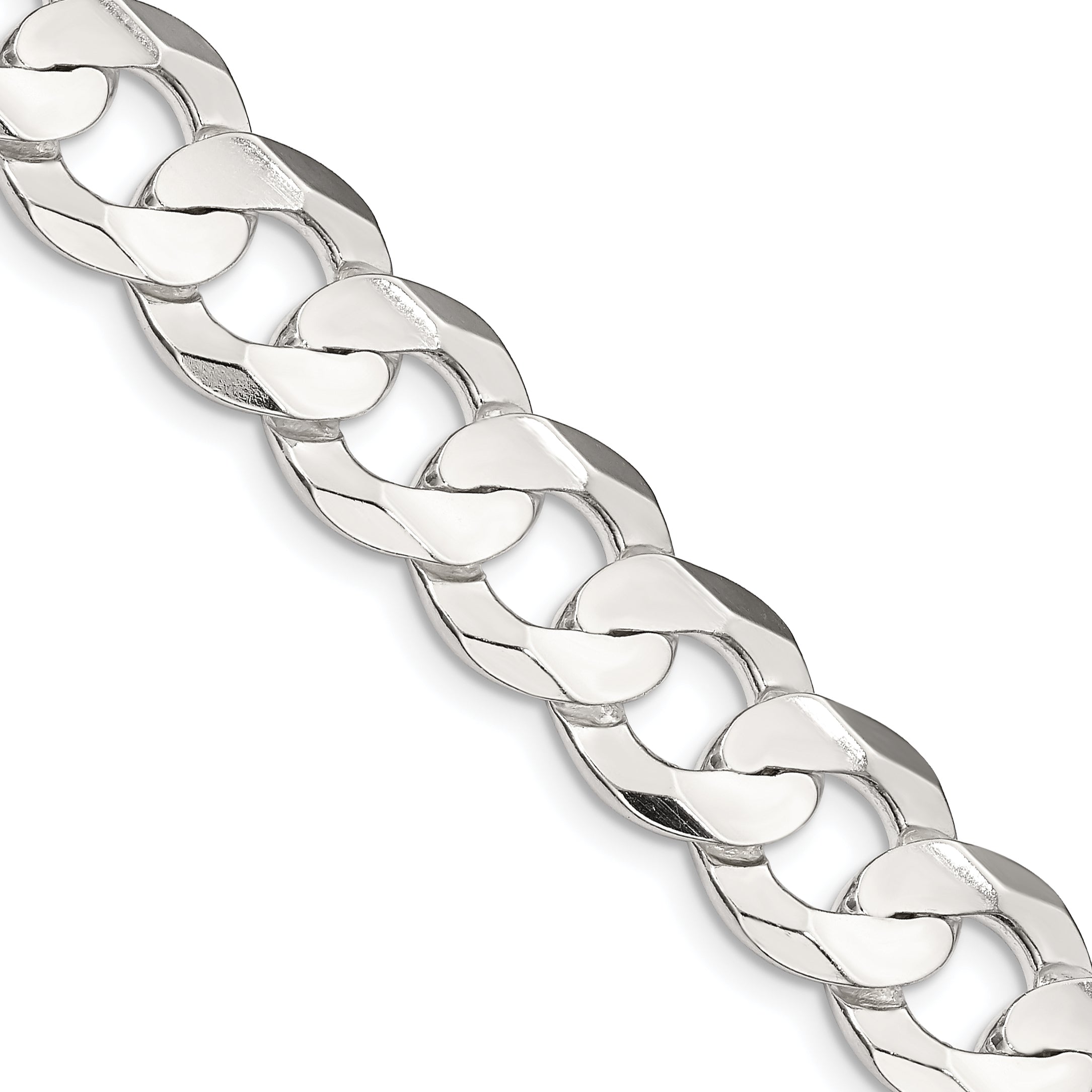 24 Inch Sterling Silver 11.9mm Concave Beveled Curb Chain Necklace