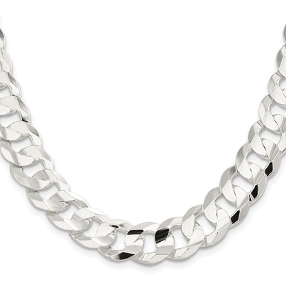 20 Inch Sterling Silver 14.0mm Concave Beveled Curb Chain Necklace