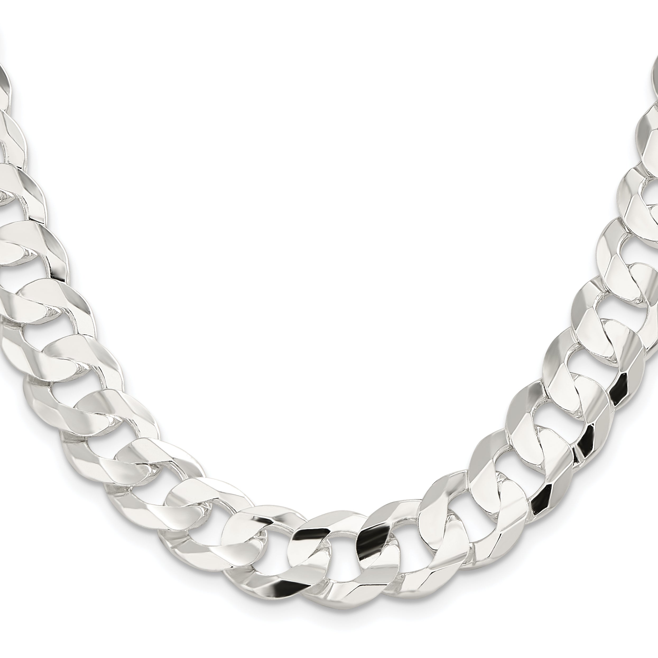 22 Inch Sterling Silver 14.0mm Concave Beveled Curb Chain Necklace