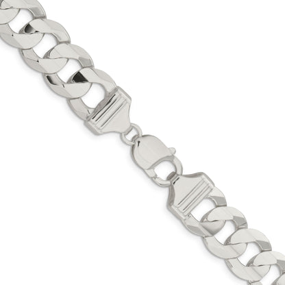 20 Inch Sterling Silver 14.0mm Concave Beveled Curb Chain Necklace