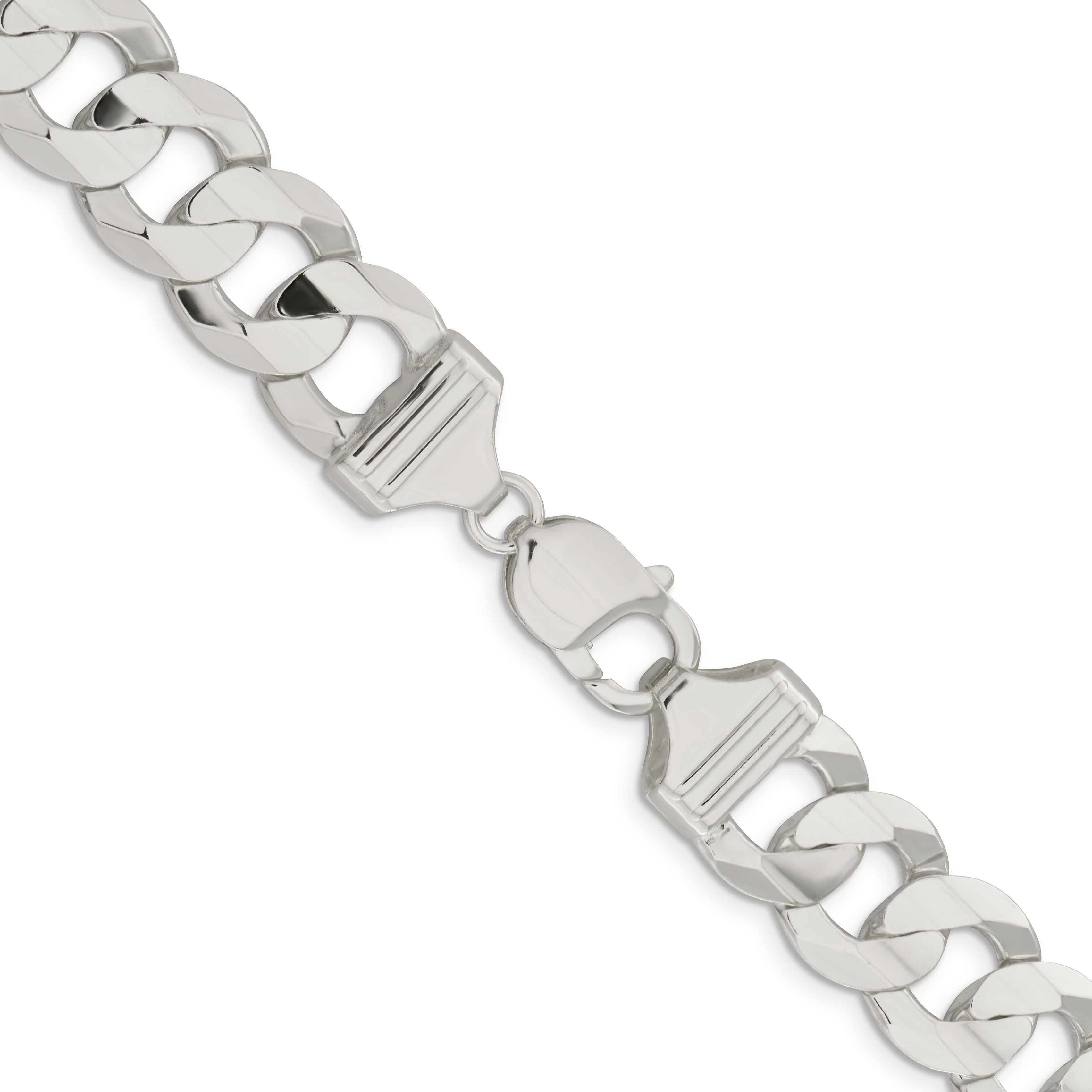 22 Inch Sterling Silver 14.0mm Concave Beveled Curb Chain Necklace