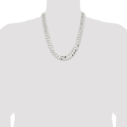 22 Inch Sterling Silver 14.0mm Concave Beveled Curb Chain Necklace