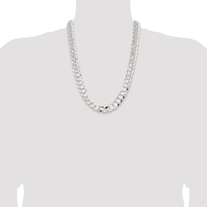 24 Inch Sterling Silver 14.0mm Concave Beveled Curb Chain Necklace