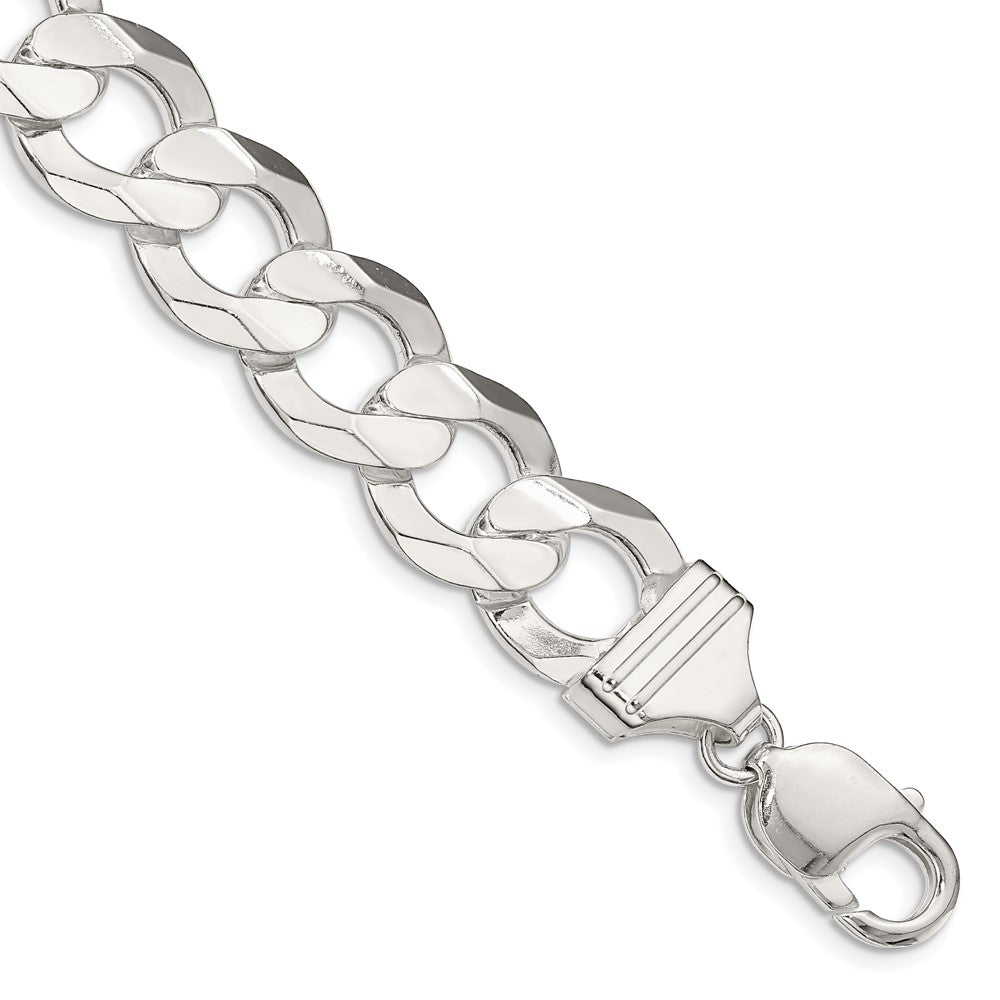 9 Inch Sterling Silver 14.0mm Concave Beveled Curb Chain Bracelet