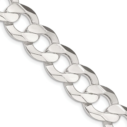 24 Inch Sterling Silver 14.0mm Concave Beveled Curb Chain Necklace