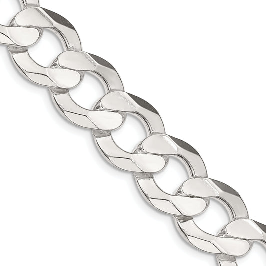 22 Inch Sterling Silver 14.0mm Concave Beveled Curb Chain Necklace