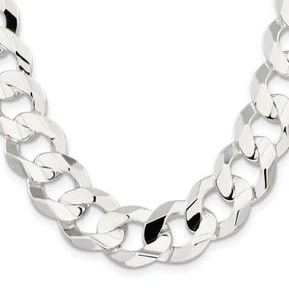 24 Inch Sterling Silver 15.75mm Concave Beveled Curb Chain Necklace