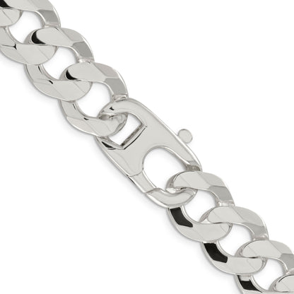 22 Inch Sterling Silver 15.75mm Concave Beveled Curb Chain Necklace