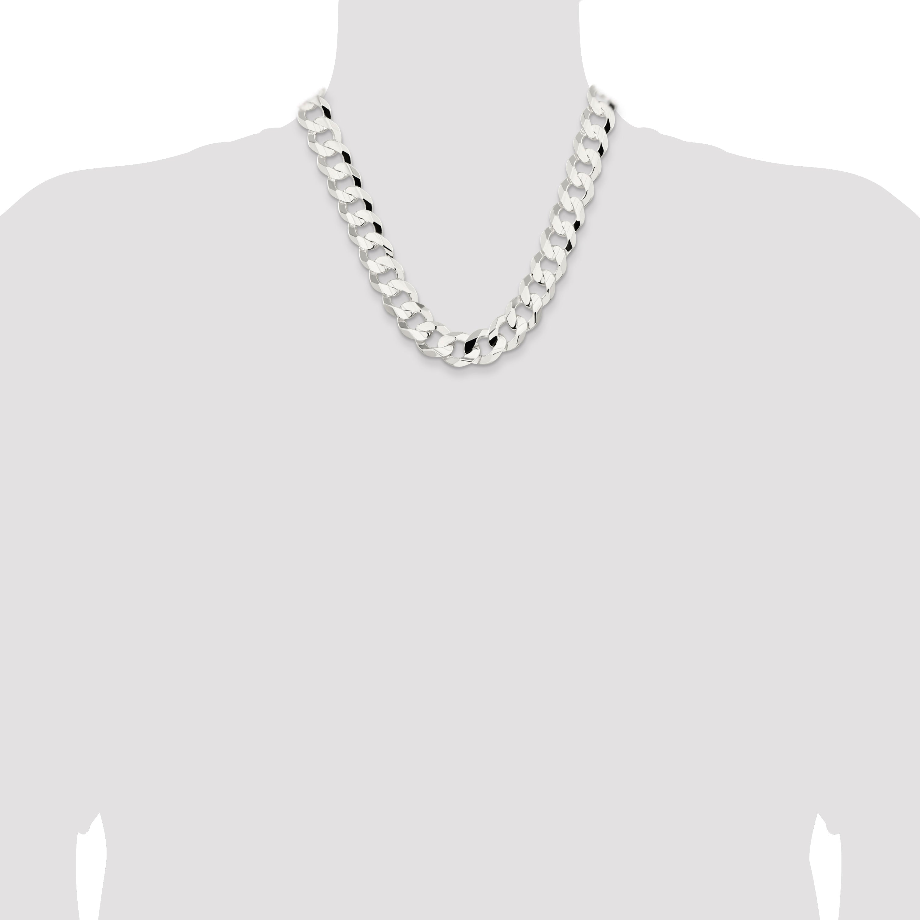 20 Inch Sterling Silver 15.75mm Concave Beveled Curb Chain Necklace