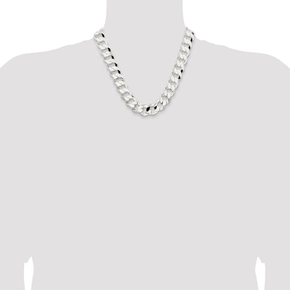 20 Inch Sterling Silver 15.75mm Concave Beveled Curb Chain Necklace