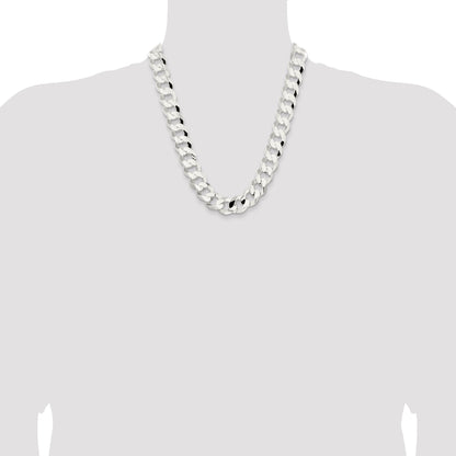 22 Inch Sterling Silver 15.75mm Concave Beveled Curb Chain Necklace