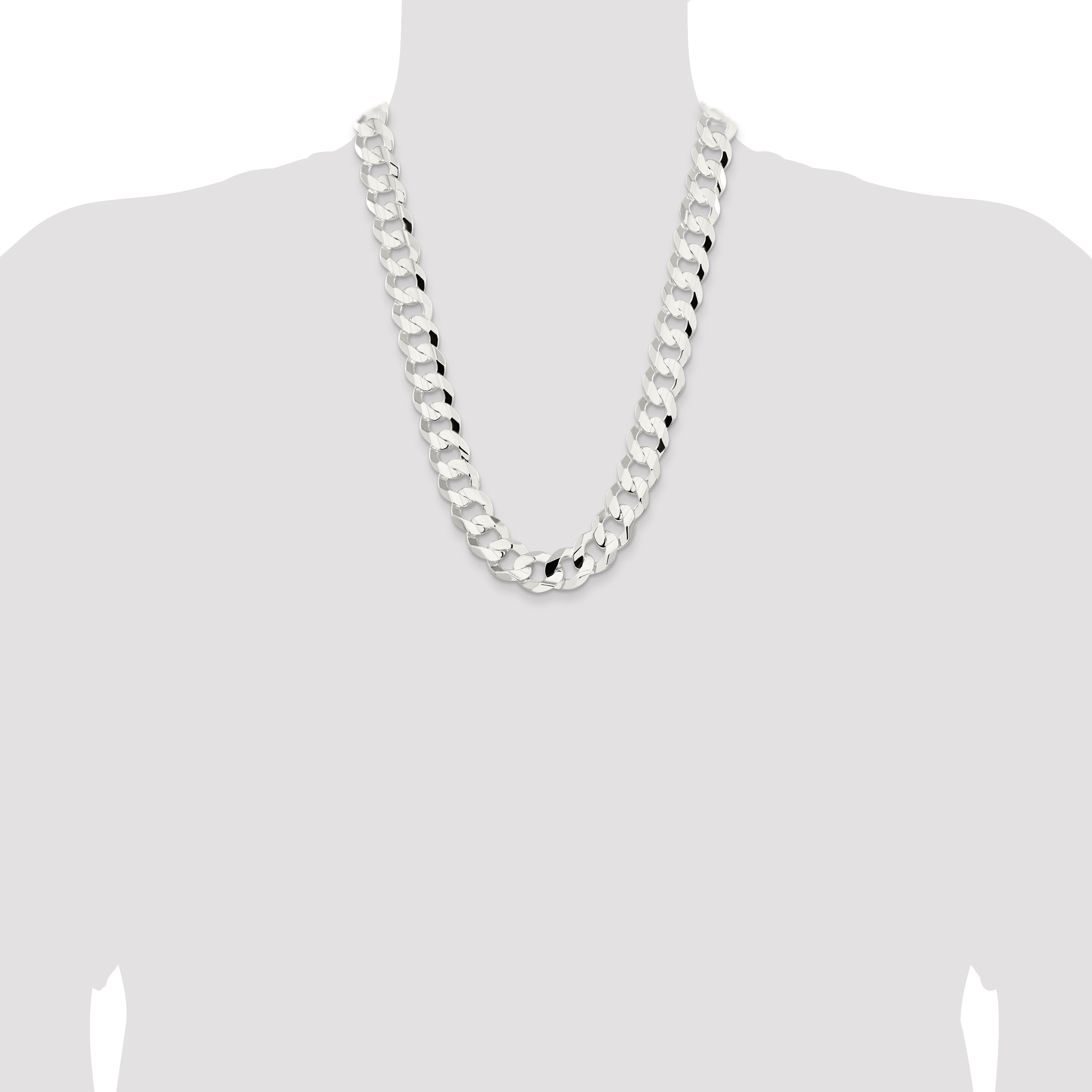 24 Inch Sterling Silver 15.75mm Concave Beveled Curb Chain Necklace
