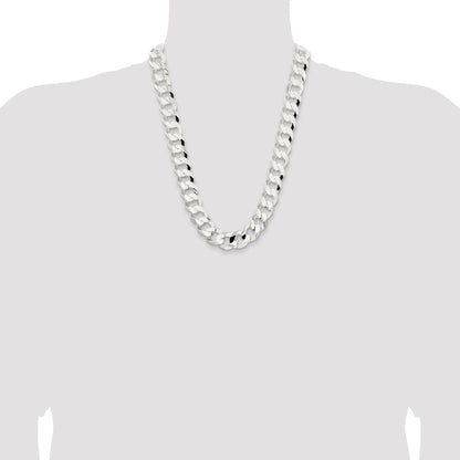24 Inch Sterling Silver 15.75mm Concave Beveled Curb Chain Necklace