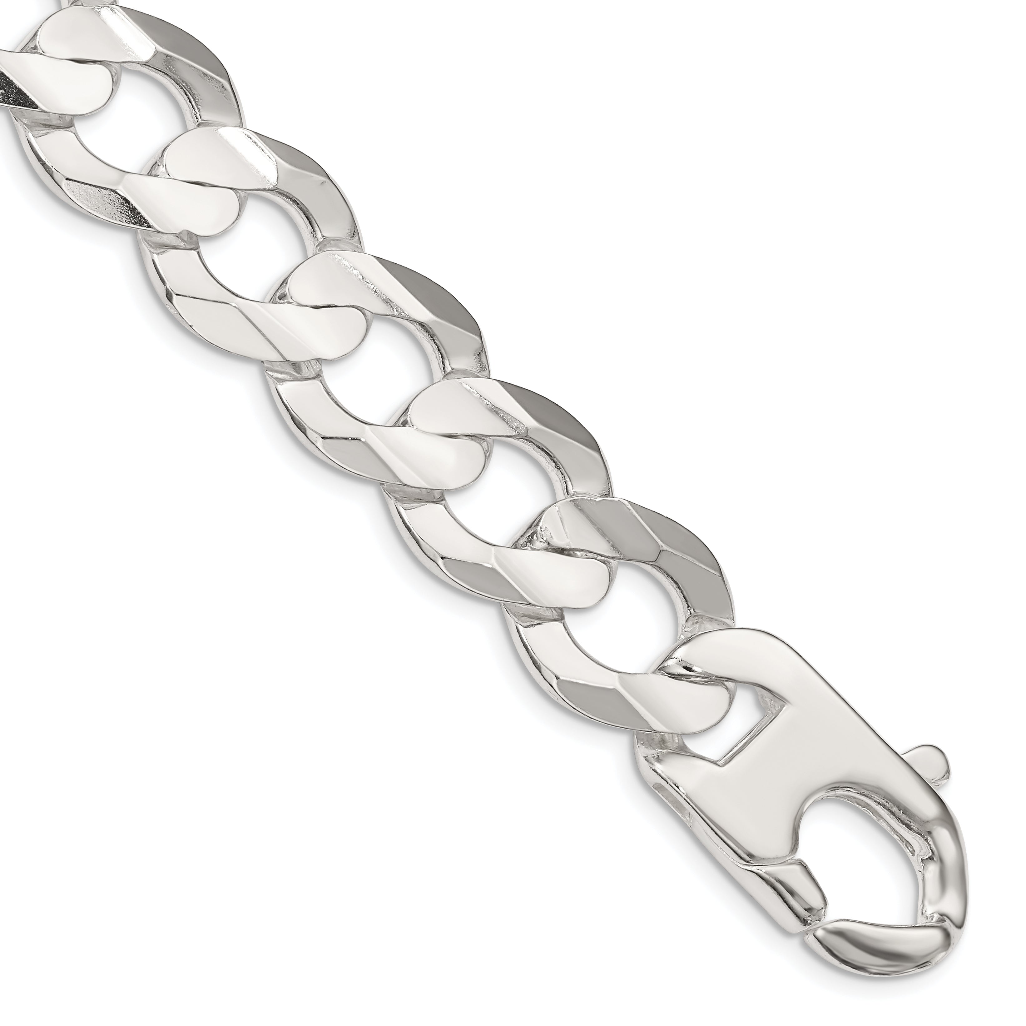 7 Inch Sterling Silver 15.75mm Concave Beveled Curb Chain Bracelet