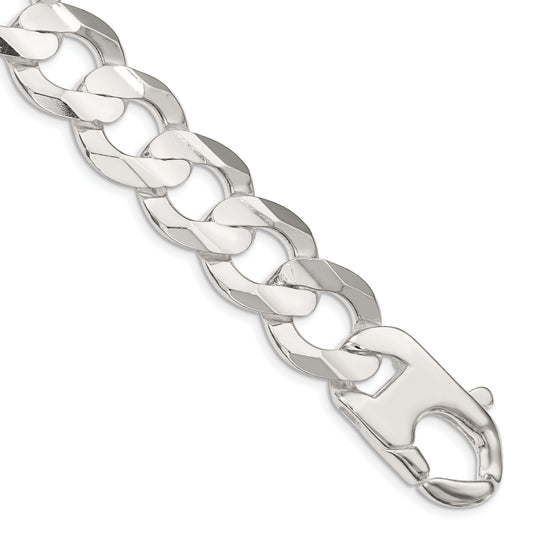 9 Inch Sterling Silver 15.75mm Concave Beveled Curb Chain Bracelet