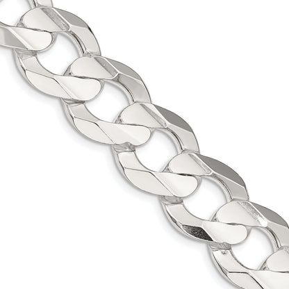 22 Inch Sterling Silver 15.75mm Concave Beveled Curb Chain Necklace