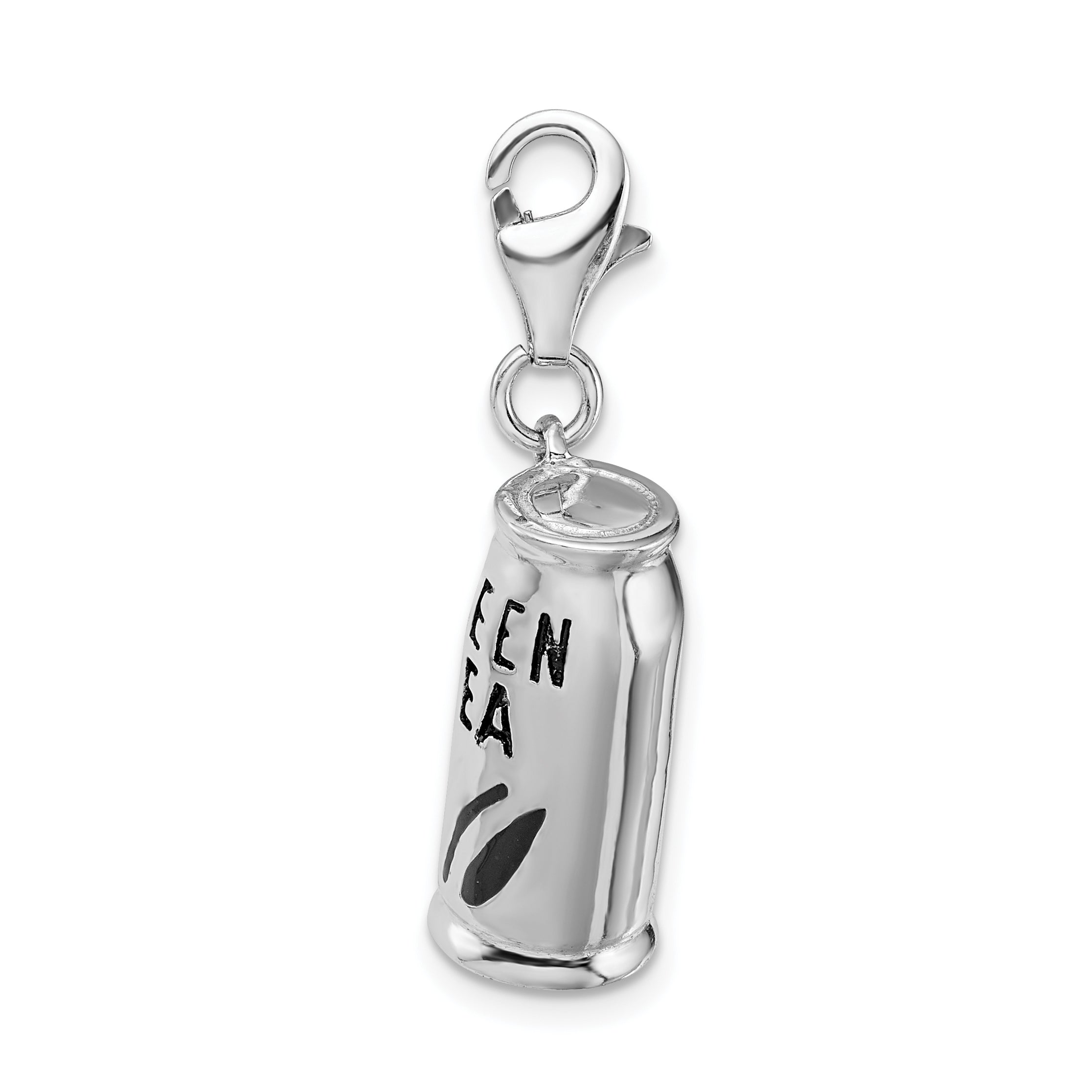 Sterling Silver Amore La Vita Rhodium-Plated Polished 3-D Enameled Green Tea Beverage Charm With Fancy Lobster Clasp