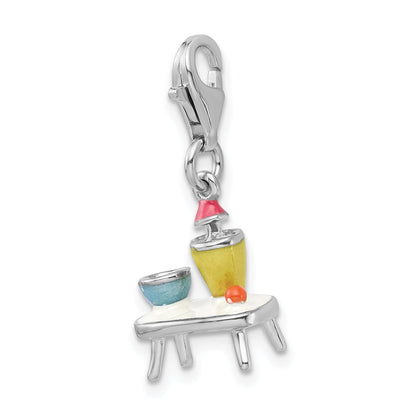 Sterling Silver Amore La Vita Rhodium-Plated Polished 3-D Enameled Table And Bowls Charm With Fancy Lobster Clasp