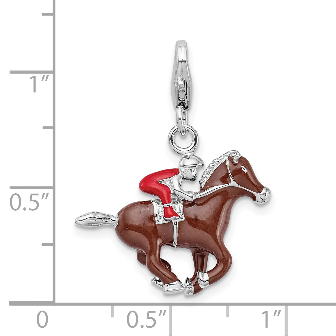 Sterling Silver Rh W/ Lobster Clasp Enamel Jockey On Horse Charm