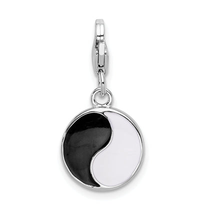 Sterling Silver Amore La Vita Rhodium-Plated Polished Enameled Crystal From Swarovski Yin And Yang Charm With Fancy Lobster Clasp