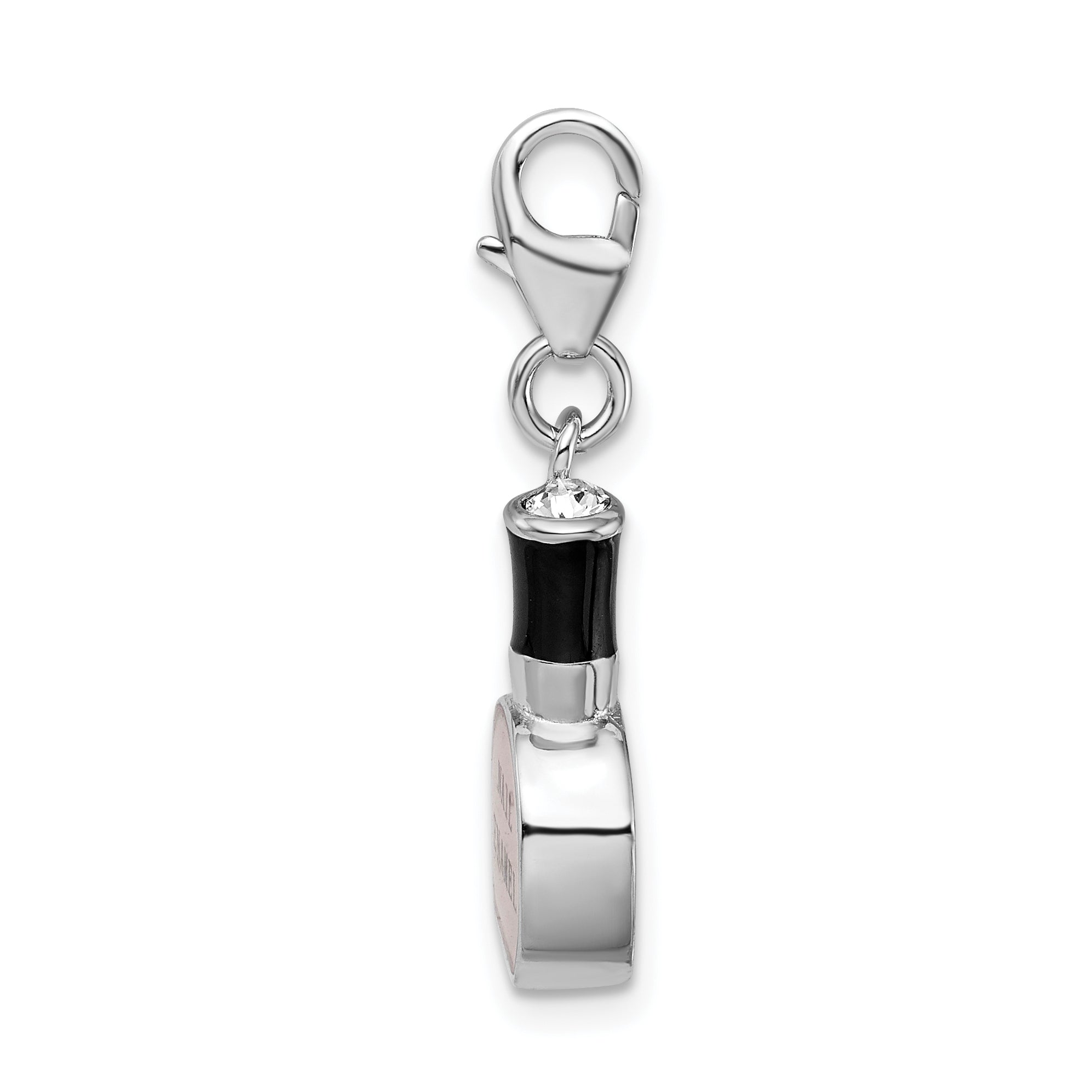 Sterling Silver Amore La Vita Rhodium-Plated Polished 3-D Enameled Nail Polish Bottle Charm With Fancy Lobster Clasp