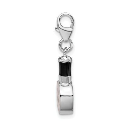 Sterling Silver Amore La Vita Rhodium-Plated Polished 3-D Enameled Nail Polish Bottle Charm With Fancy Lobster Clasp