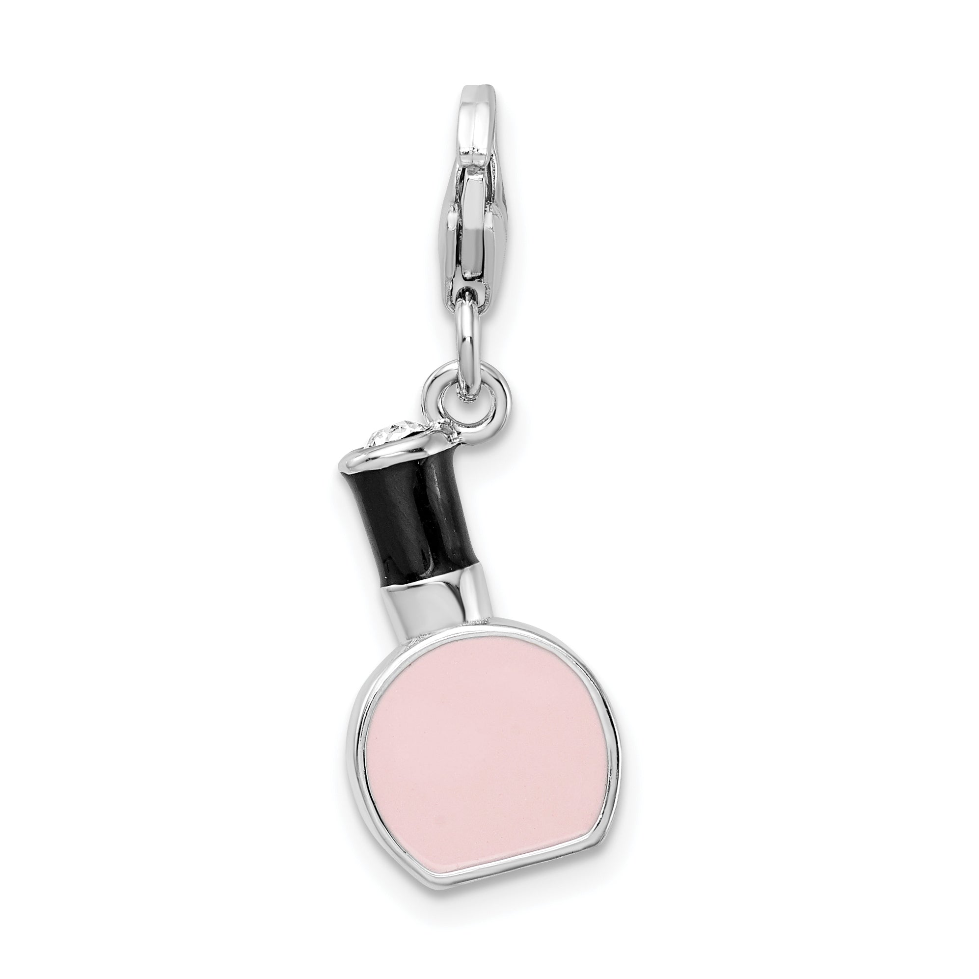 Sterling Silver Amore La Vita Rhodium-Plated Polished 3-D Enameled Nail Polish Bottle Charm With Fancy Lobster Clasp
