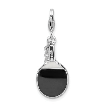 Sterling Silver Amore La Vita Rhodium-Plated Polished Moveable Enameled Imitation Pearl Paddle Charm With Fancy Lobster Clasp
