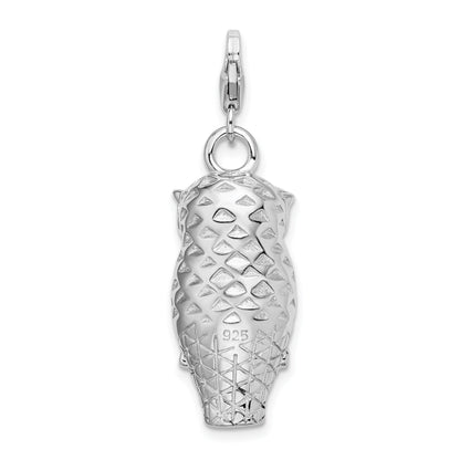 Sterling Silver Amore La Vita Rhodium-Plated Polished 3-D Enameled Crystal From Swarovski Owl Charm With Fancy Lobster Clasp
