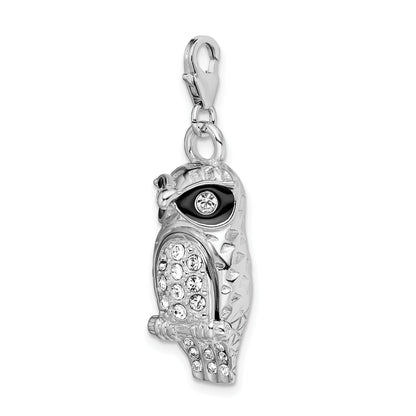 Sterling Silver Amore La Vita Rhodium-Plated Polished 3-D Enameled Crystal From Swarovski Owl Charm With Fancy Lobster Clasp