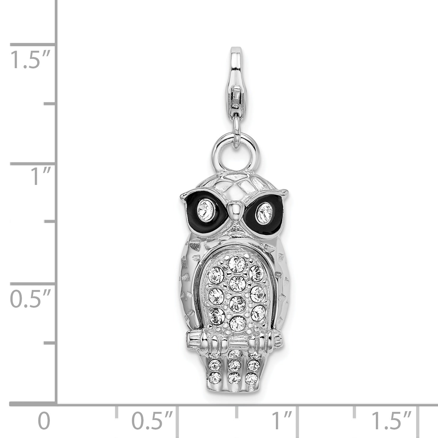 Sterling Silver Amore La Vita Rhodium-Plated Polished 3-D Enameled Crystal From Swarovski Owl Charm With Fancy Lobster Clasp