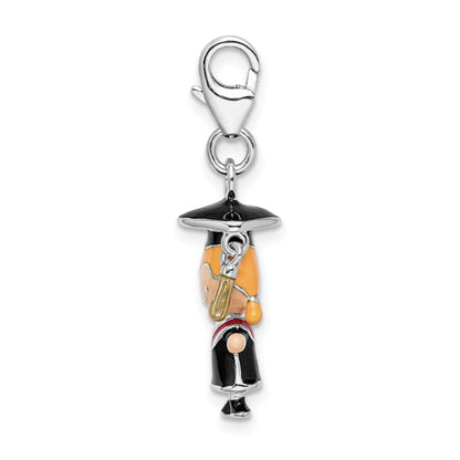 Sterling Silver Amore La Vita Rhodium-Plated Polished 3-D Enameled Girl Graduate Charm With Fancy Lobster Clasp