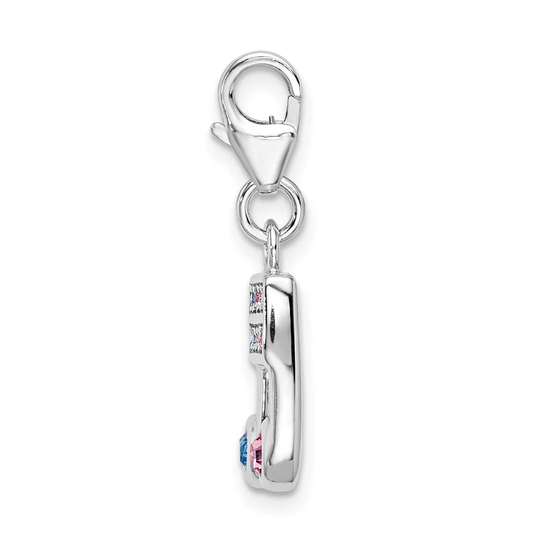 Sterling Silver Amore La Vita Rhodium-Plated Polished Pink Blue And Yellow Crystal From Swarovski Music Note Charm With Fancy Lobster Clasp