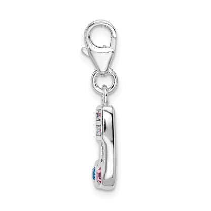 Sterling Silver Amore La Vita Rhodium-Plated Polished Pink Blue And Yellow Crystal From Swarovski Music Note Charm With Fancy Lobster Clasp