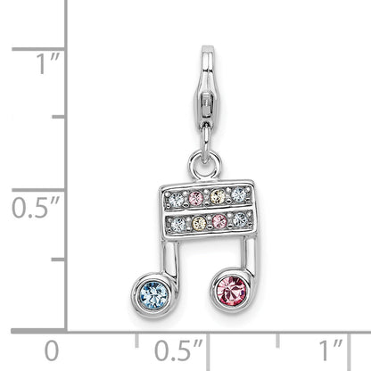 Sterling Silver Amore La Vita Rhodium-Plated Polished Pink Blue And Yellow Crystal From Swarovski Music Note Charm With Fancy Lobster Clasp