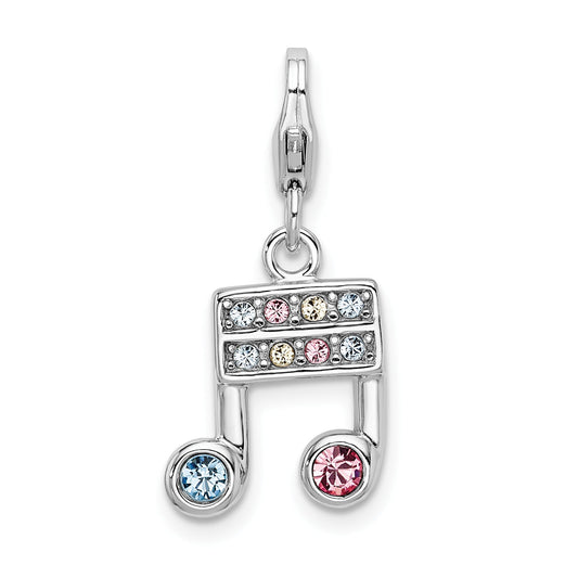 Sterling Silver Amore La Vita Rhodium-Plated Polished Pink Blue And Yellow Crystal From Swarovski Music Note Charm With Fancy Lobster Clasp