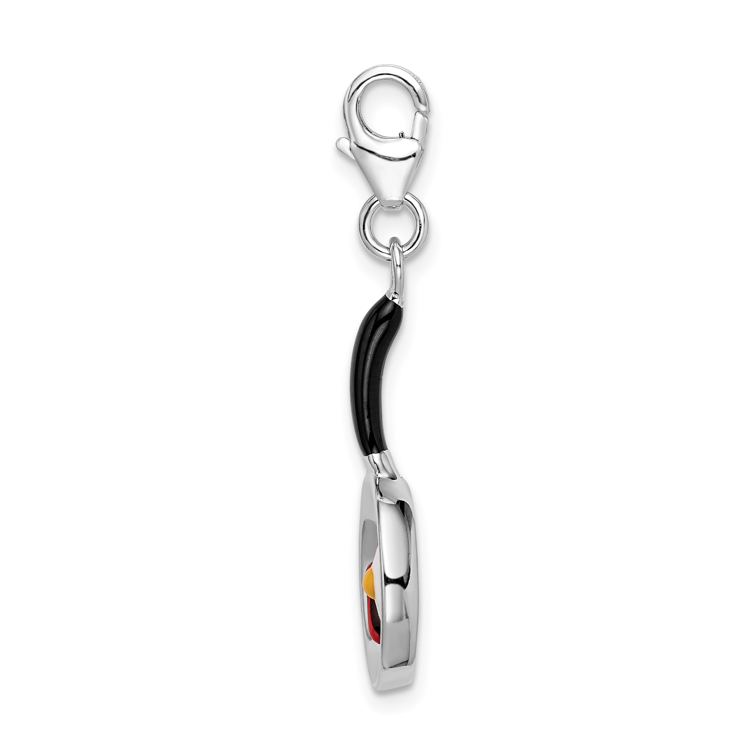 Sterling Silver Amore La Vita Rhodium-Plated Polished 3-D Enameled Frying Pan With Food Charm Fancy Lobster Clasp