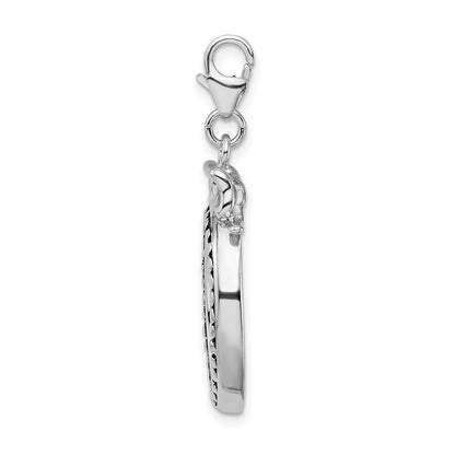Sterling Silver Amore La Vita Rhodium-Plated Polished 3-D Framed Bouquet Of Flowers Charm With Fancy Lobster Clasp