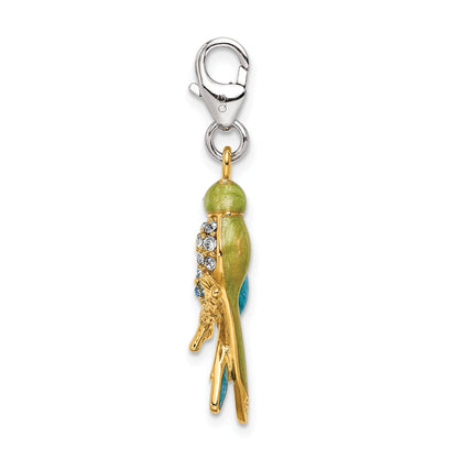 Sterling Silver Amore La Vita Rhodium-Plated And Gold-Plated Polished 3-D Glitter Enameled Crystal From Swarovski Love Birds Charm