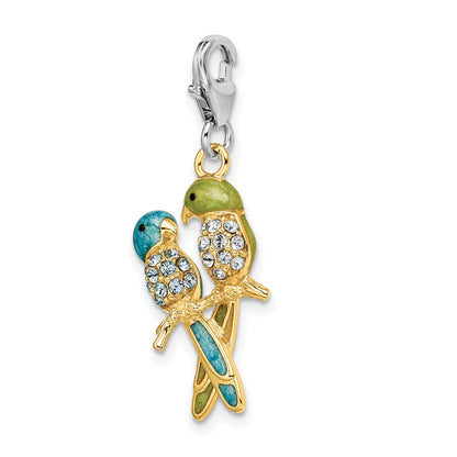 Sterling Silver Amore La Vita Rhodium-Plated And Gold-Plated Polished 3-D Glitter Enameled Crystal From Swarovski Love Birds Charm