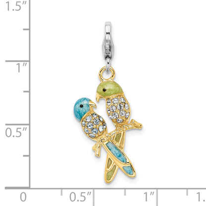 Sterling Silver Amore La Vita Rhodium-Plated And Gold-Plated Polished 3-D Glitter Enameled Crystal From Swarovski Love Birds Charm