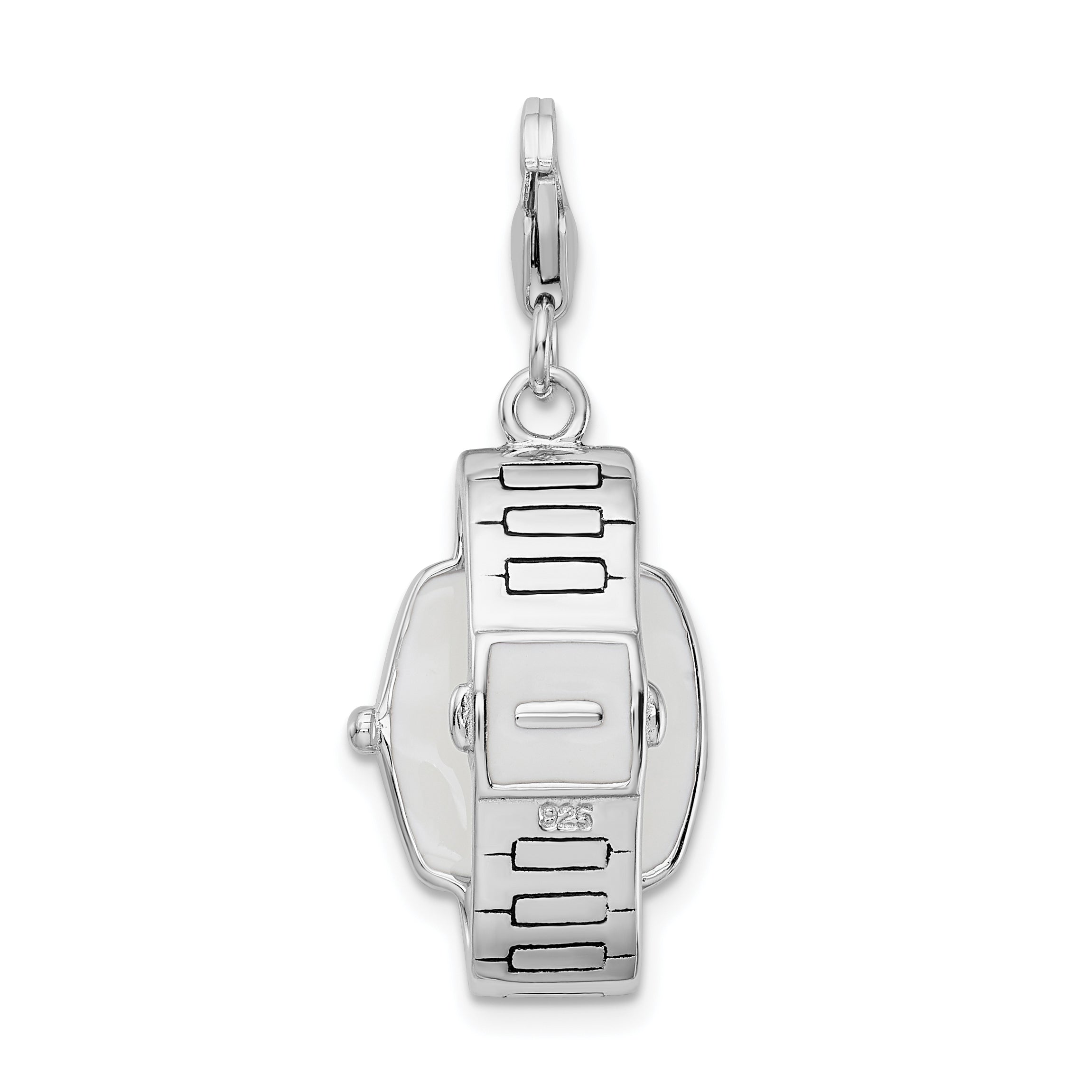 Sterling Silver Amore La Vita Rhodium-Plated Polished 3-D Enameled Wristwatch Charm With Fancy Lobster Clasp