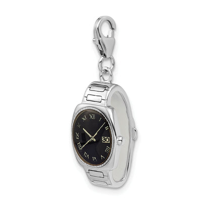 Sterling Silver Amore La Vita Rhodium-Plated Polished 3-D Enameled Wristwatch Charm With Fancy Lobster Clasp