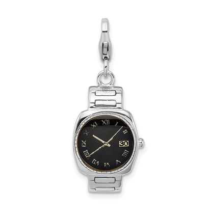 Sterling Silver Amore La Vita Rhodium-Plated Polished 3-D Enameled Wristwatch Charm With Fancy Lobster Clasp