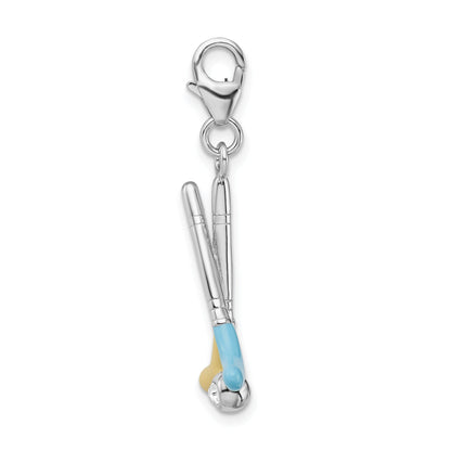 Sterling Silver Amore La Vita Rhodium-Plated Polished Enameled Crystal From Swarovski Golf Clubs Charm With Fancy Lobster Clasp